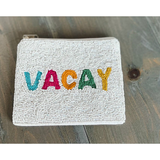 Bright Vacay Seed Beaded Coin Purse.