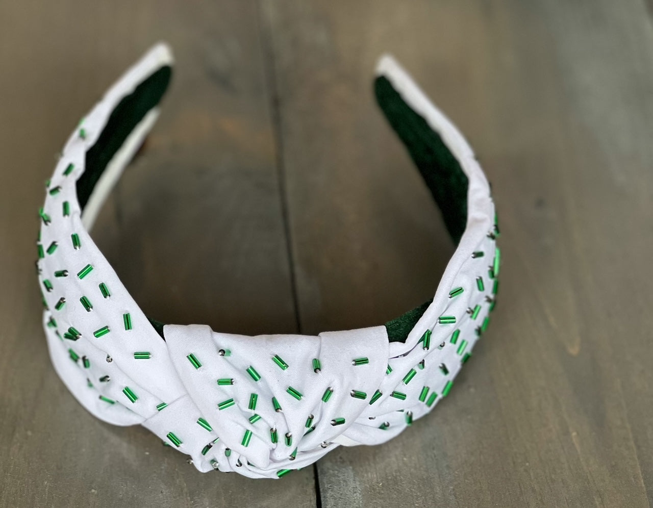 Green Confetti Seed Bead Front Knot Headband