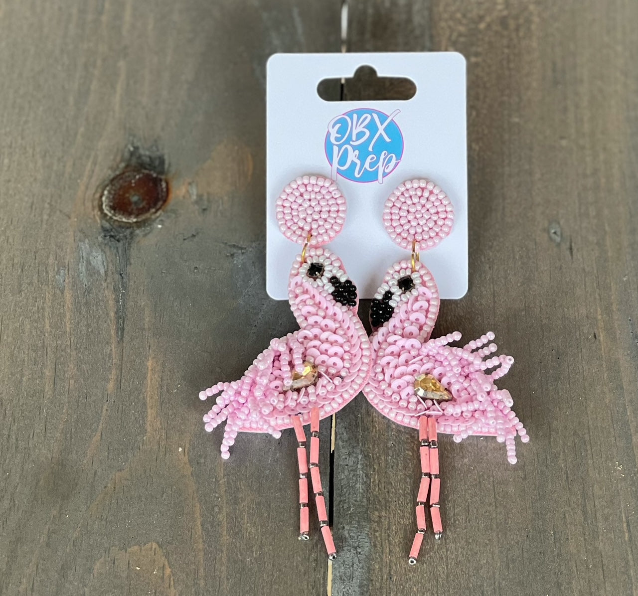 Long Flamingo Seed Bead Dangle Earrings