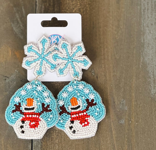 Happy Winter Snowman Seed Beaded Earrings