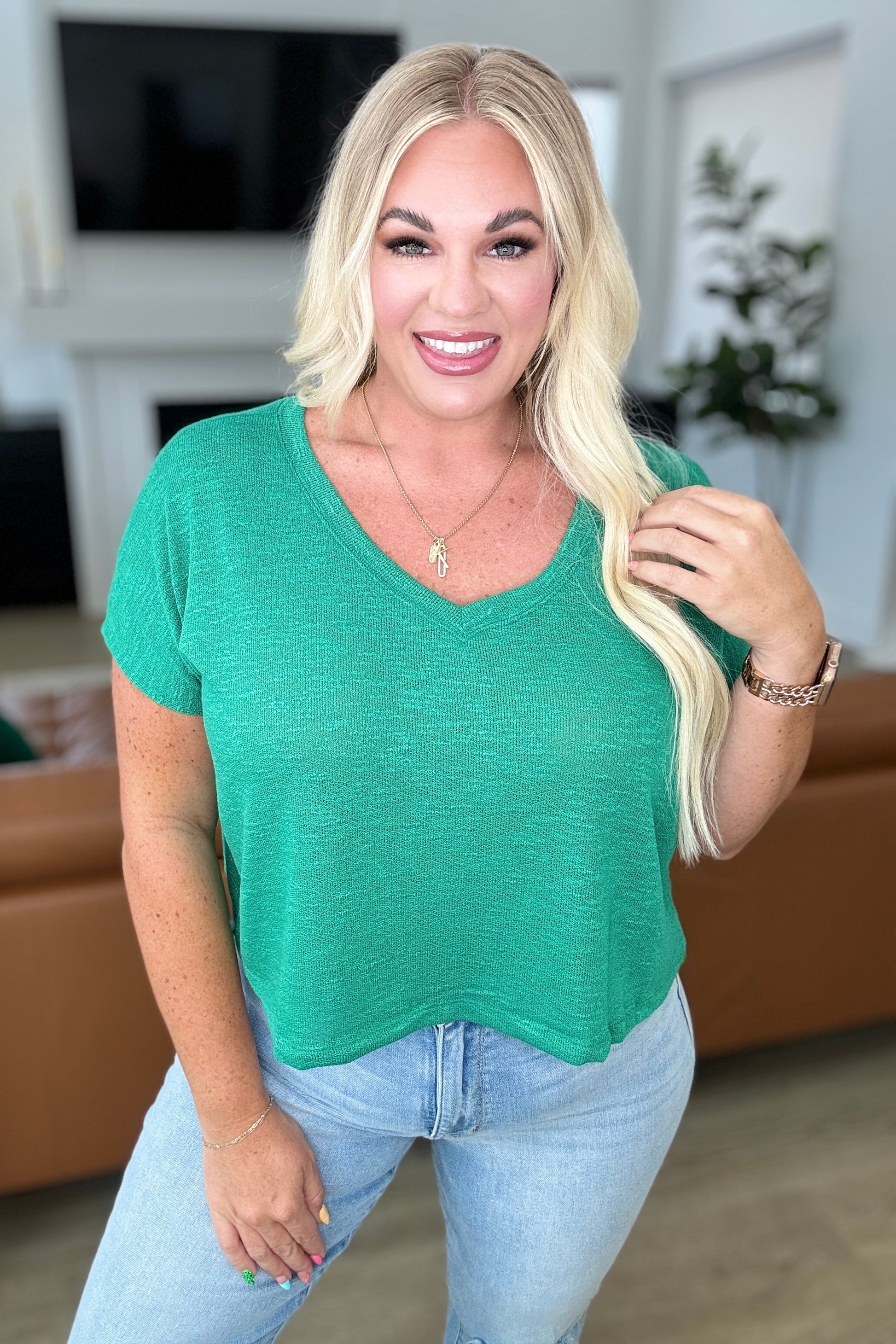 Classic Comfort V-Neck Top in Kelly Green - Zenana