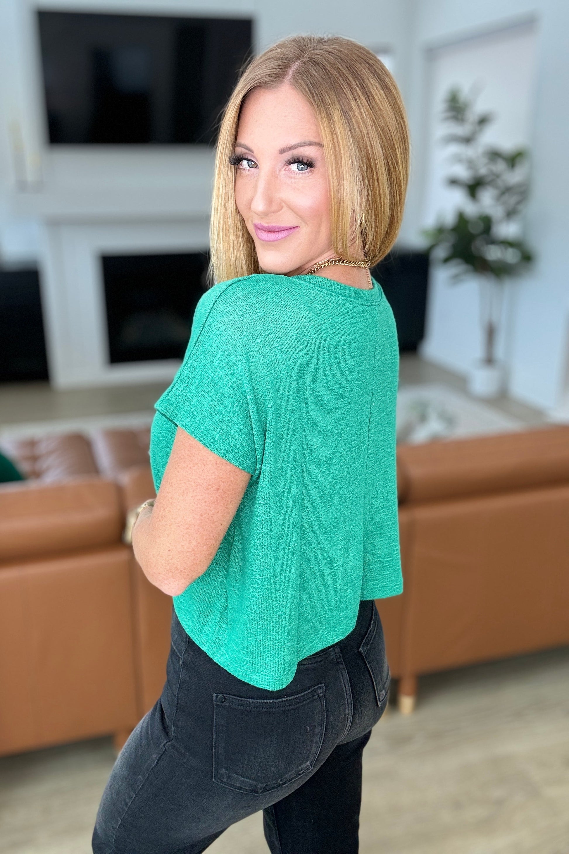 Classic Comfort V-Neck Top in Kelly Green - Zenana