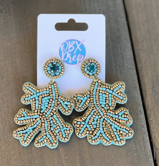 Beach Coral Blue Seed Beaded Earrings