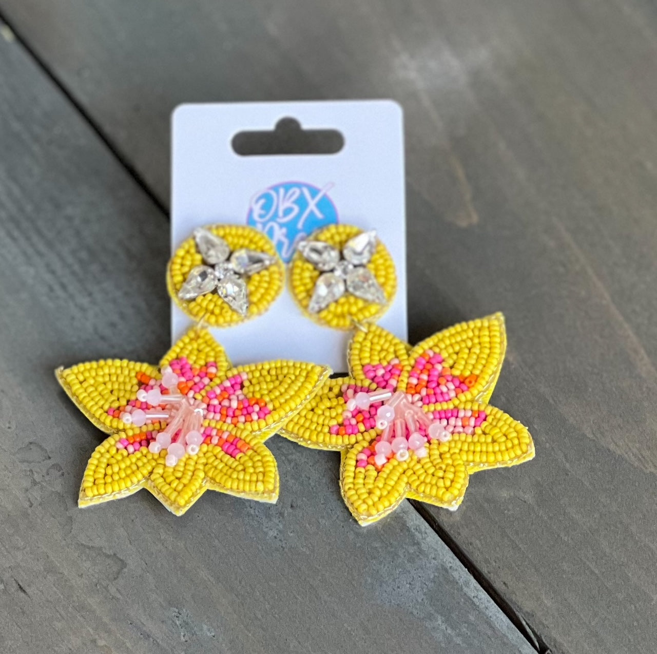 Yellow Hibiscus Beaded Dangle Earrings