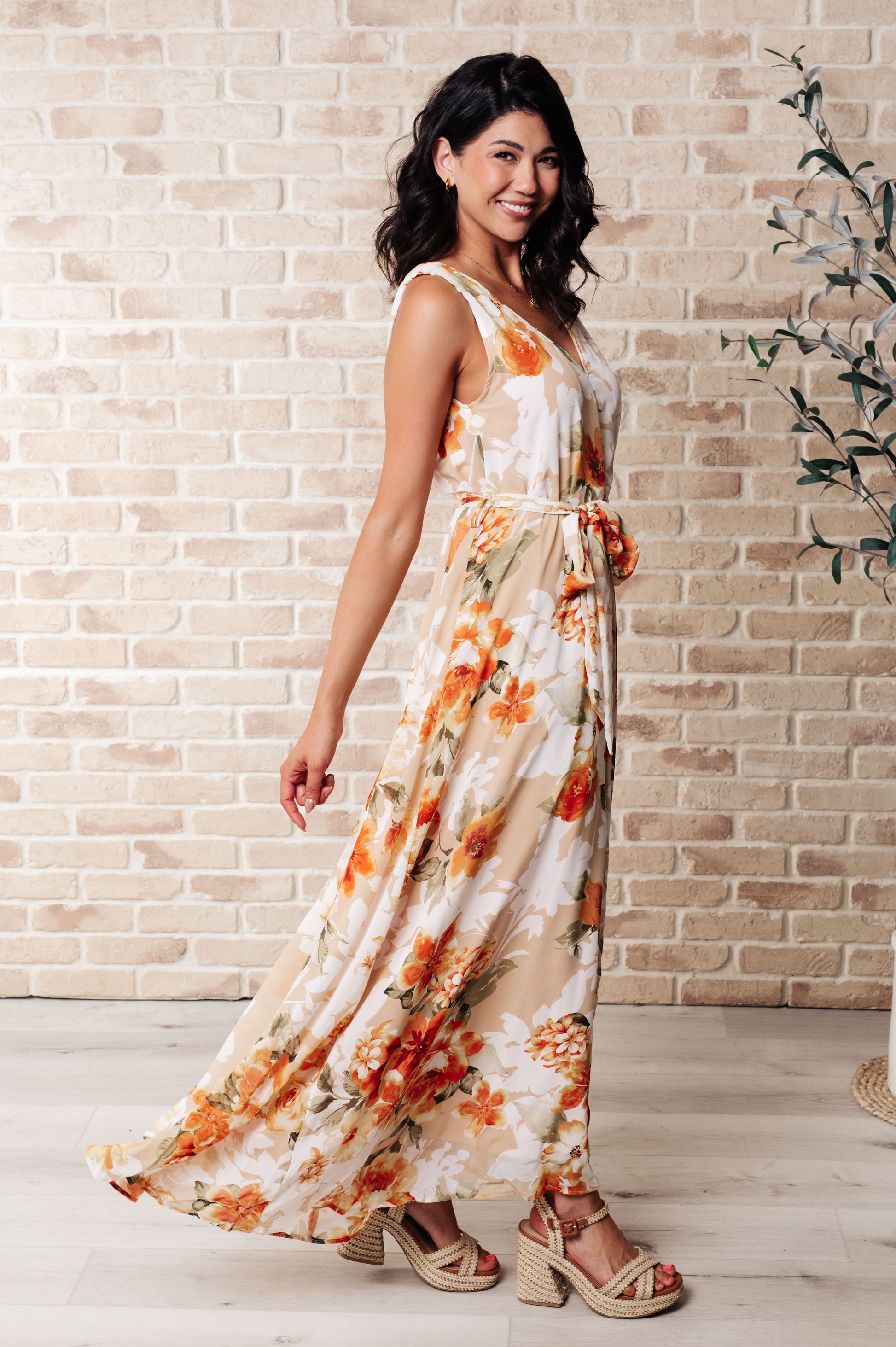 It's All Sunshine V-Neck Floral Dress in Orange - HYFVE