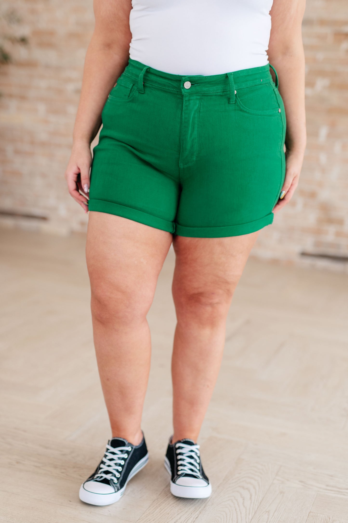 Jenna High Rise Control Top Cuffed Shorts in Green - Judy Blue