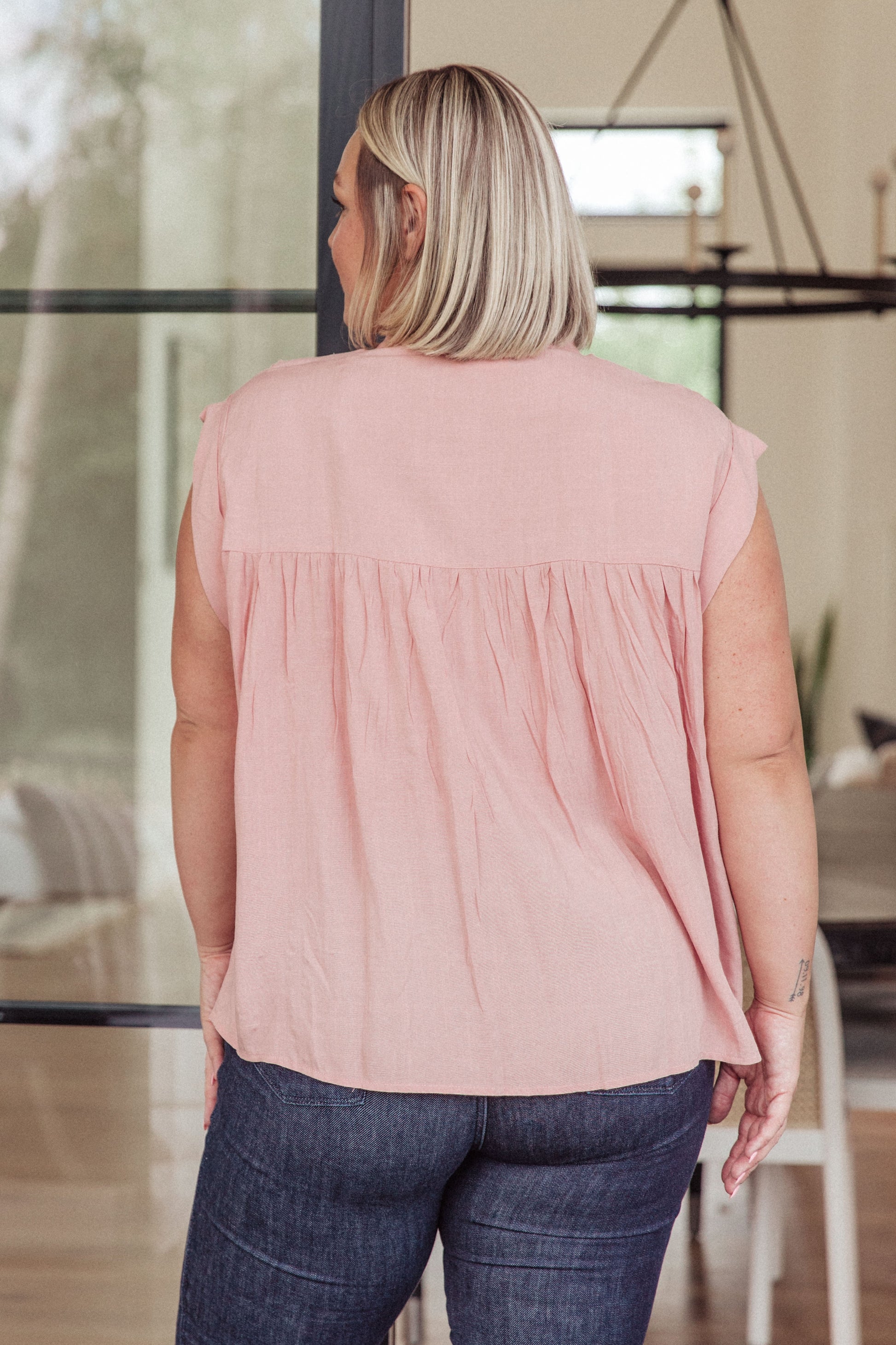 Pleat Detail Button Up Blouse in Pink - Andree By Unit