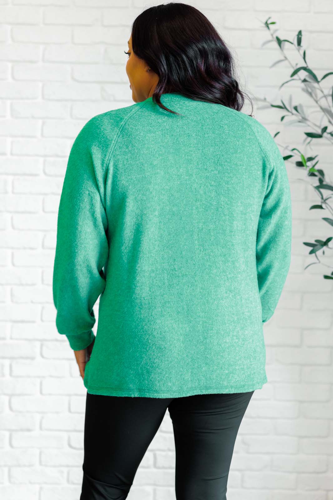 Keeping it Real Brushed Melange Hacci Long Sleeve Tee in Forest - Zenana