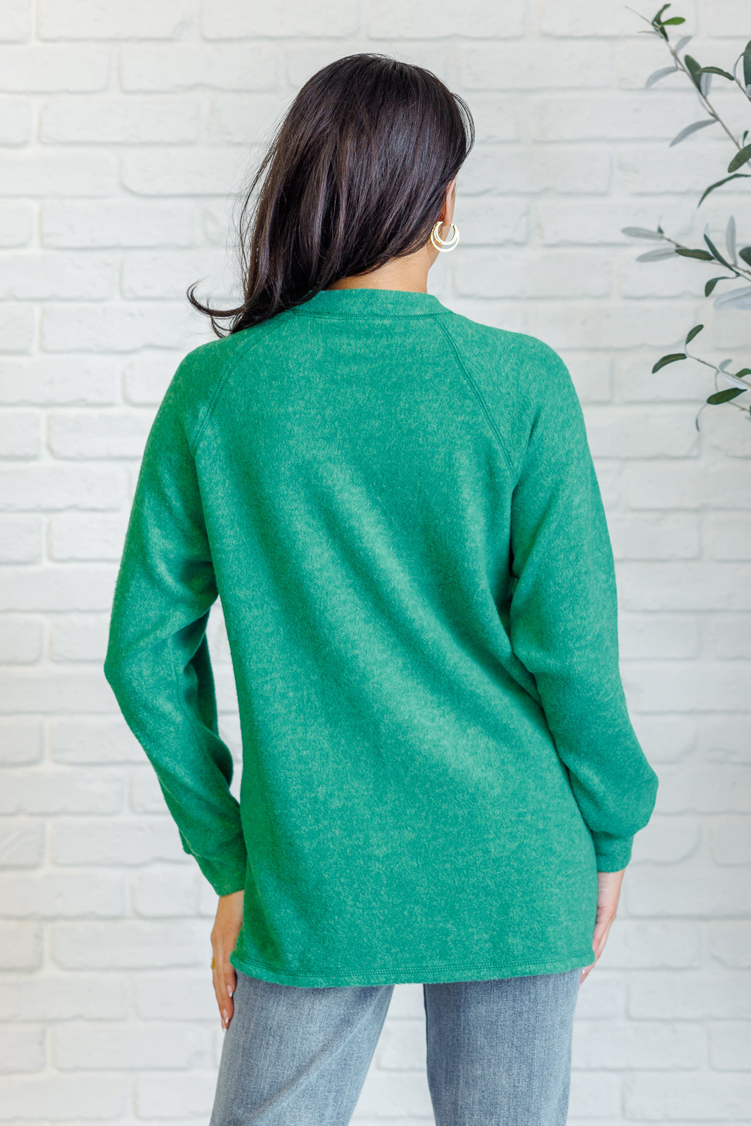 Keeping it Real Brushed Melange Hacci Long Sleeve Tee in Forest - Zenana