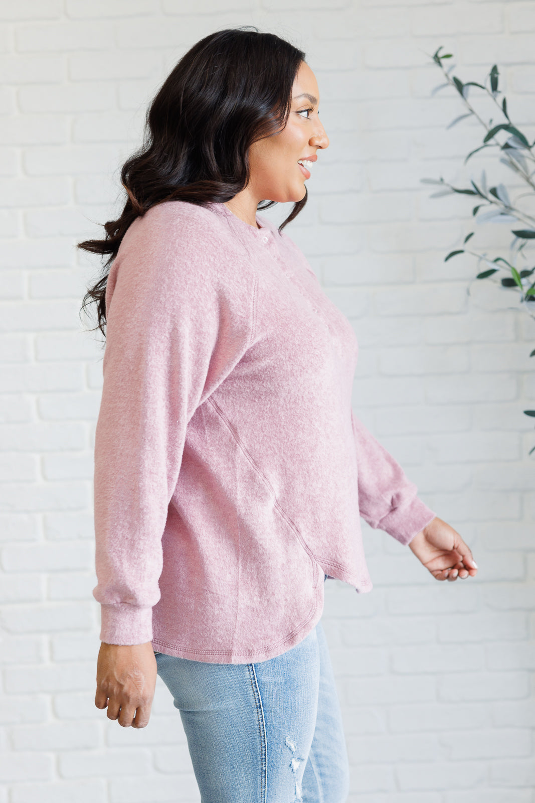 Keeping it Real Brushed Melange Hacci Long Sleeve Tee in Light Rose - Zenana