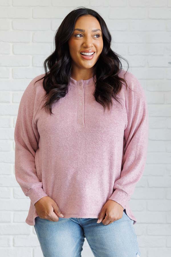 Keeping it Real Brushed Melange Hacci Long Sleeve Tee in Light Rose - Zenana