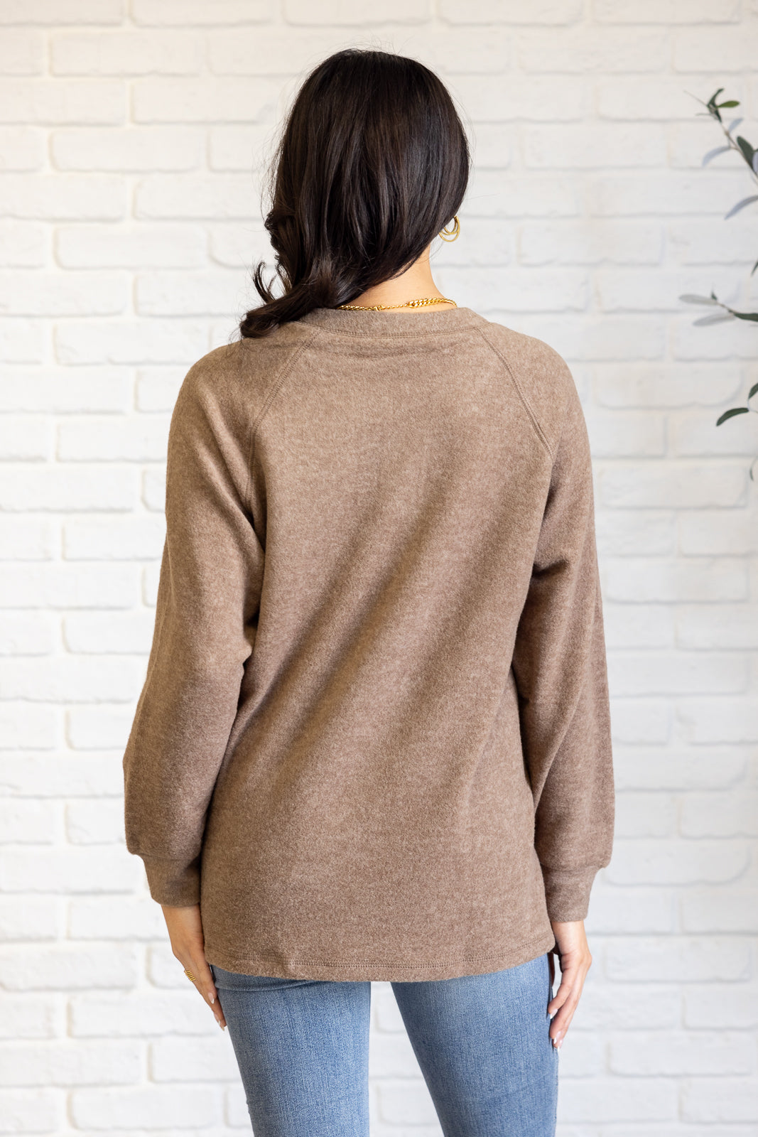 Keeping it Real Brushed Melange Hacci Long Sleeve Tee in Mocha - Zenana