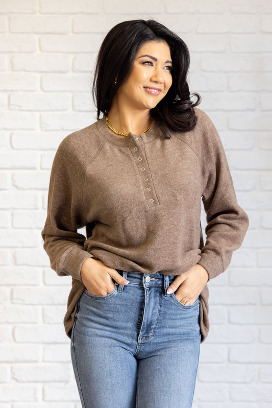 Keeping it Real Brushed Melange Hacci Long Sleeve Tee in Mocha - Zenana