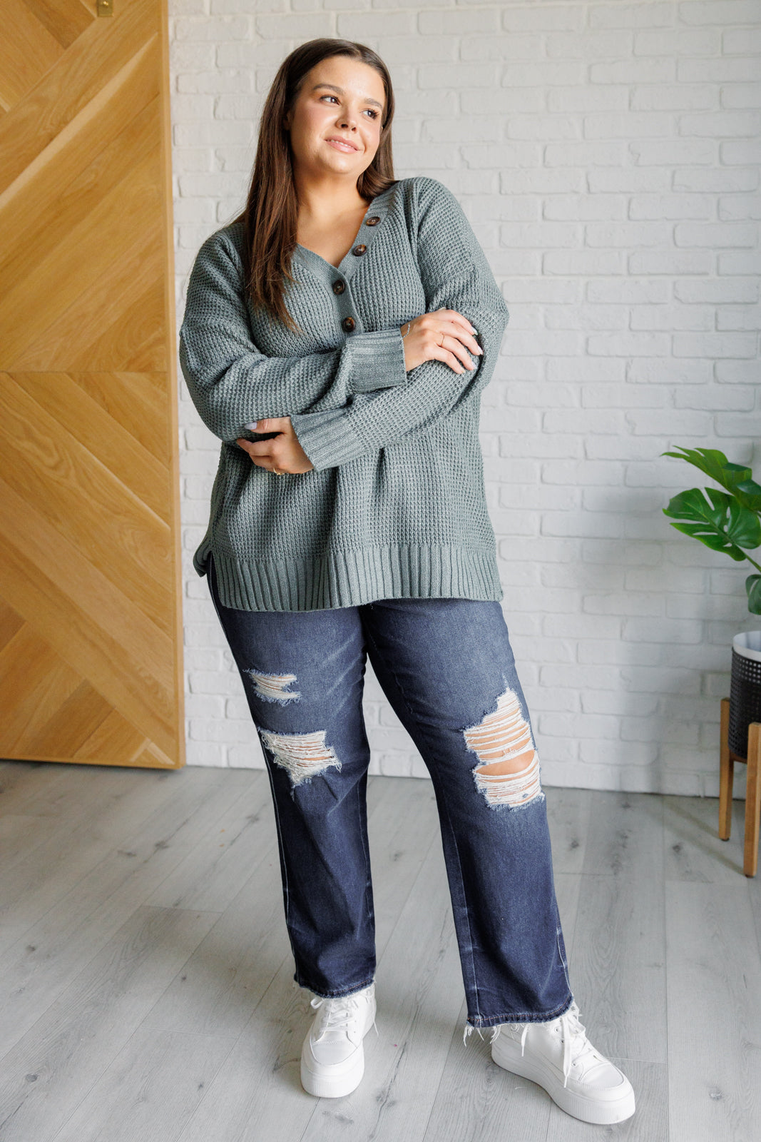 Lakeside View Drop Shoulder Sweater in Sage - Very J