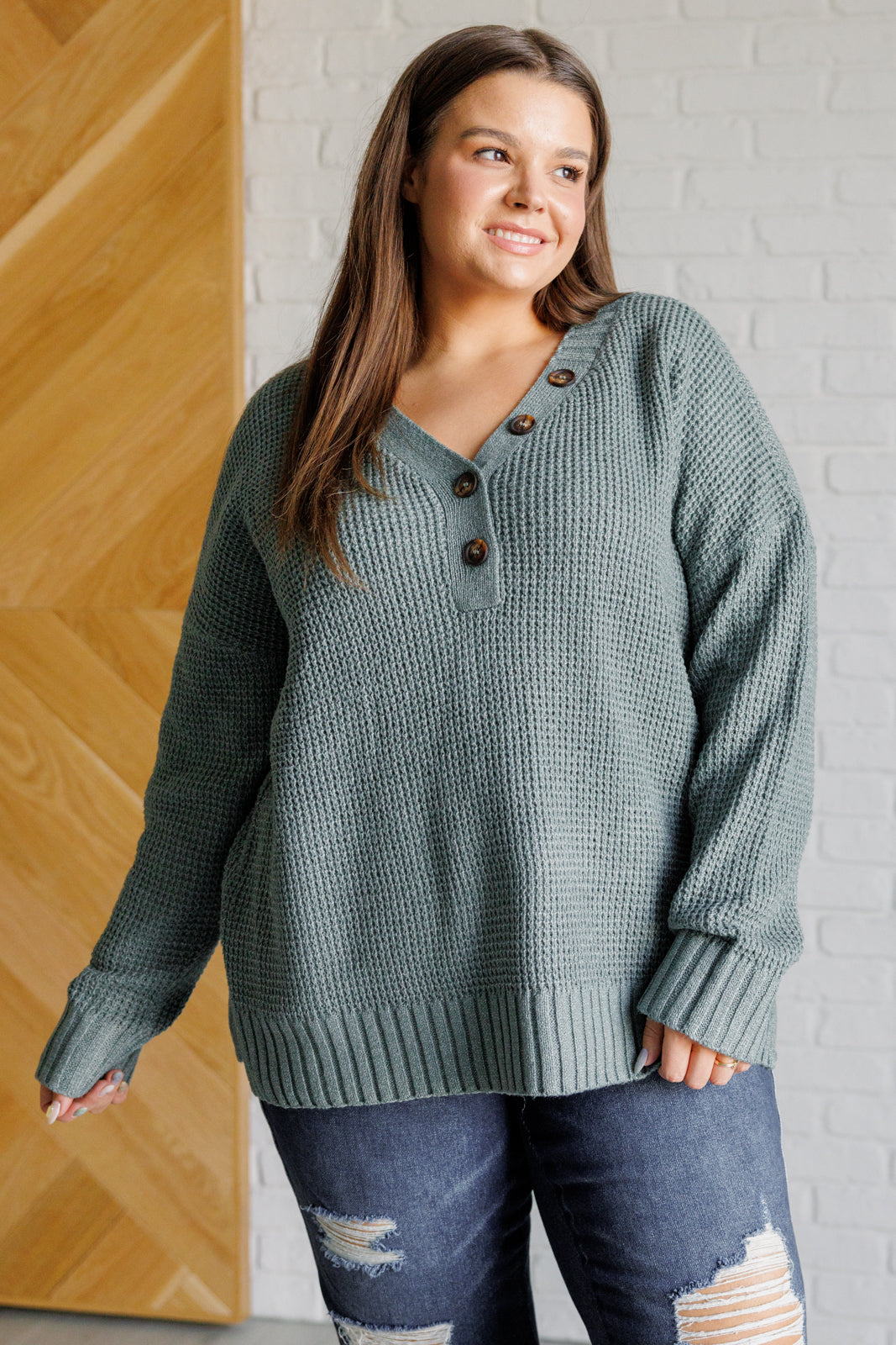 Lakeside View Drop Shoulder Sweater in Sage - Very J