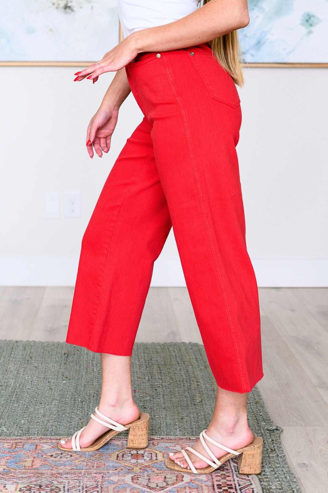 Lisa High Rise Control Top Wide Leg Crop Jeans in Red - Judy Blue