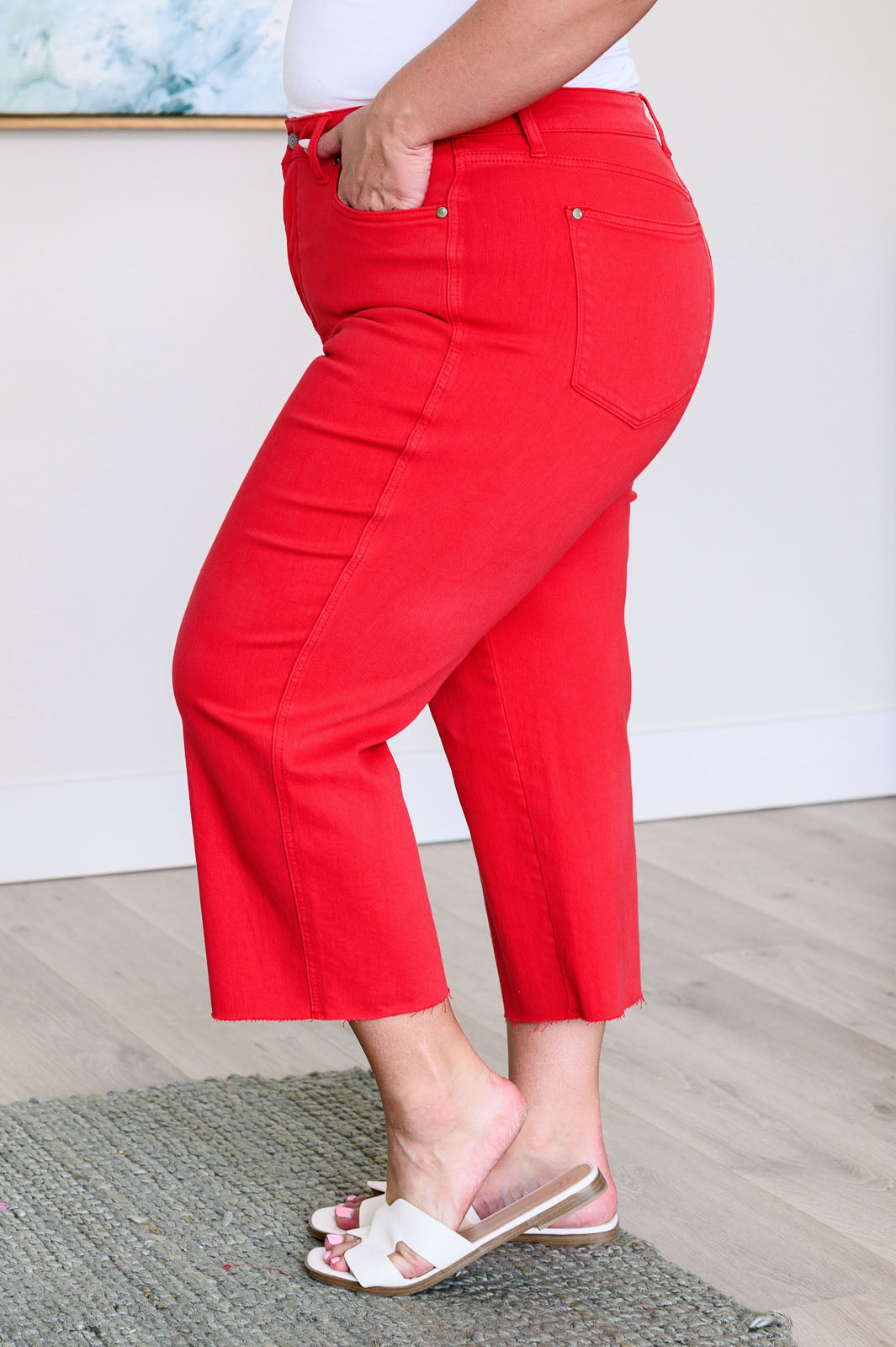 Lisa High Rise Control Top Wide Leg Crop Jeans in Red - Judy Blue