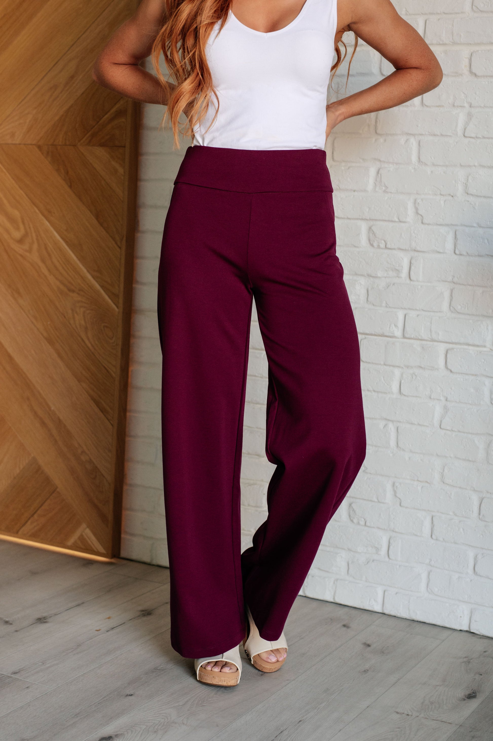 Magic Wide Leg Pants in Wine - Dear Scarlett