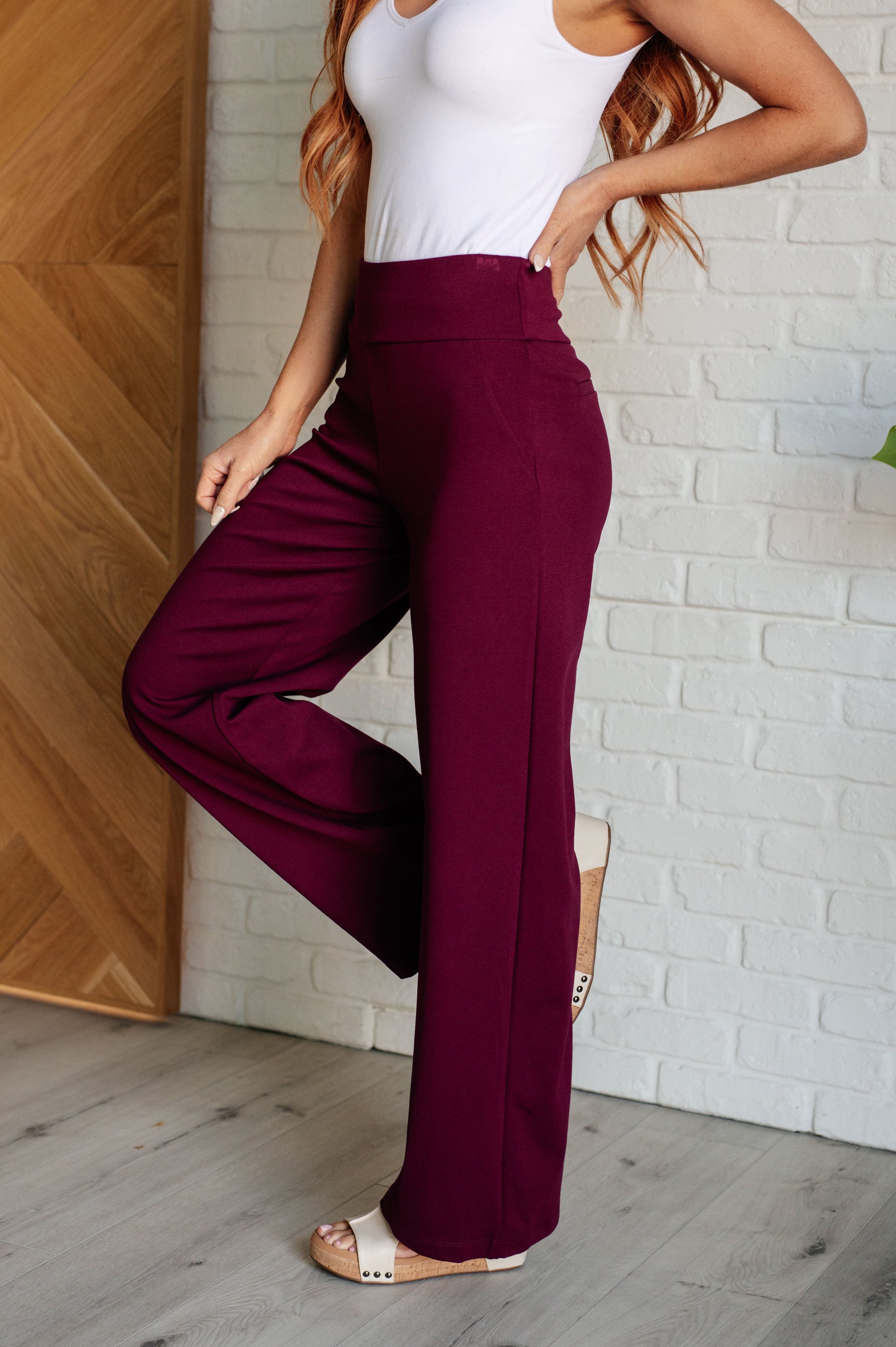 Magic Wide Leg Pants in Wine - Dear Scarlett