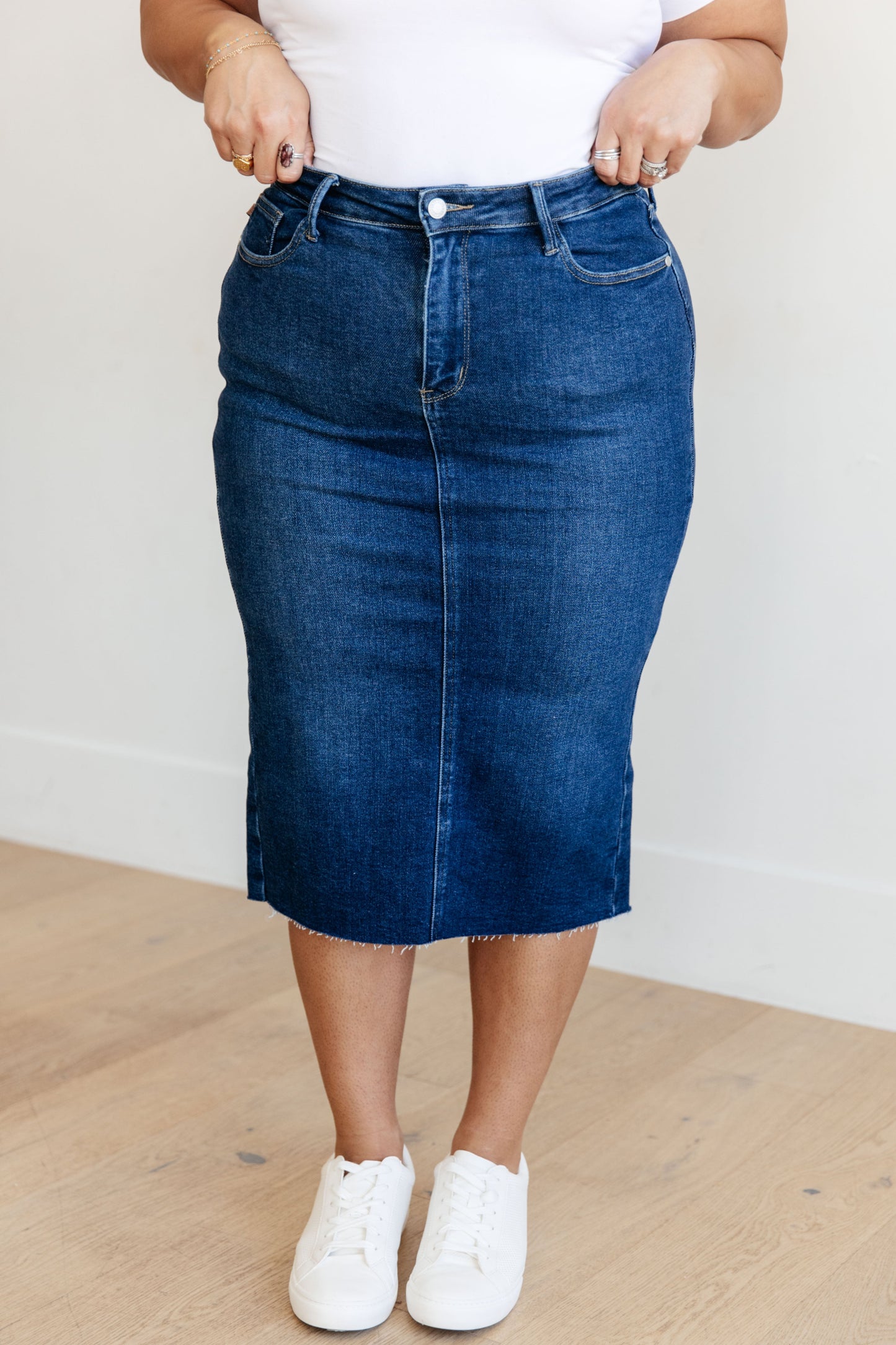 Marcy High Rise Denim Midi Skirt - Judy Blue