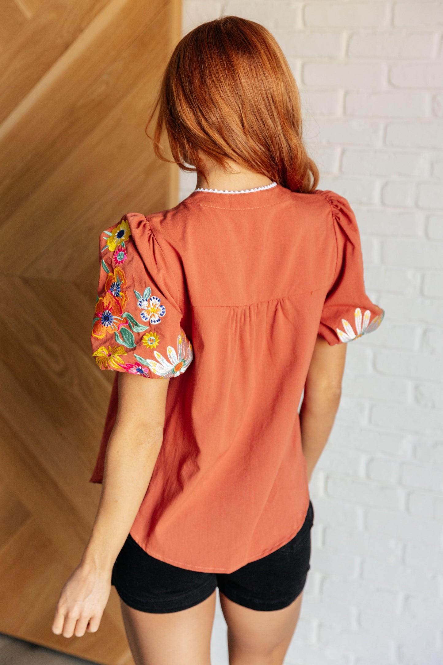 No Concerns Embroidered Sleeve Blouse - One Eleven North