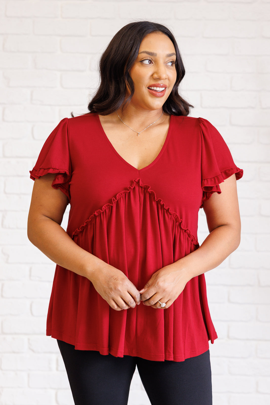 One Day Soon V-Neck Ruffle Detail Top - One Eleven North