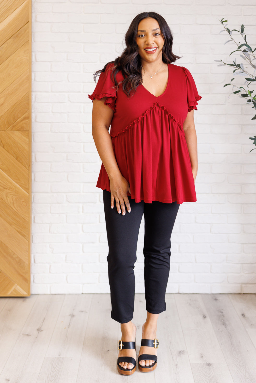 One Day Soon V-Neck Ruffle Detail Top - One Eleven North