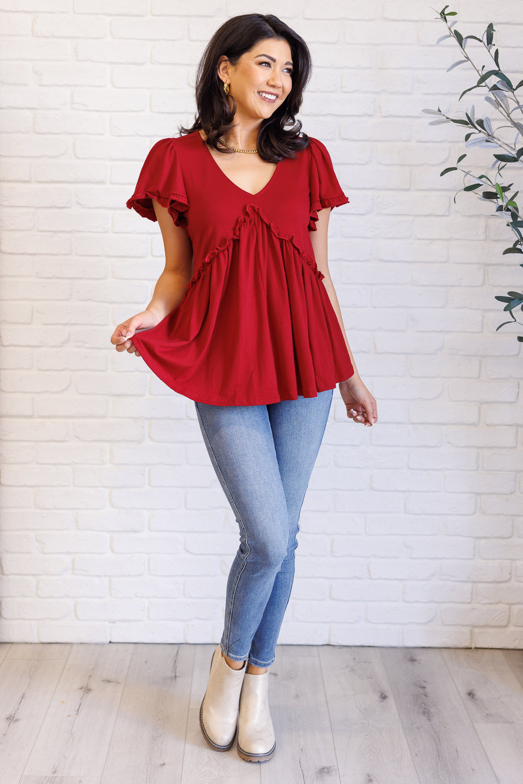 One Day Soon V-Neck Ruffle Detail Top - One Eleven North