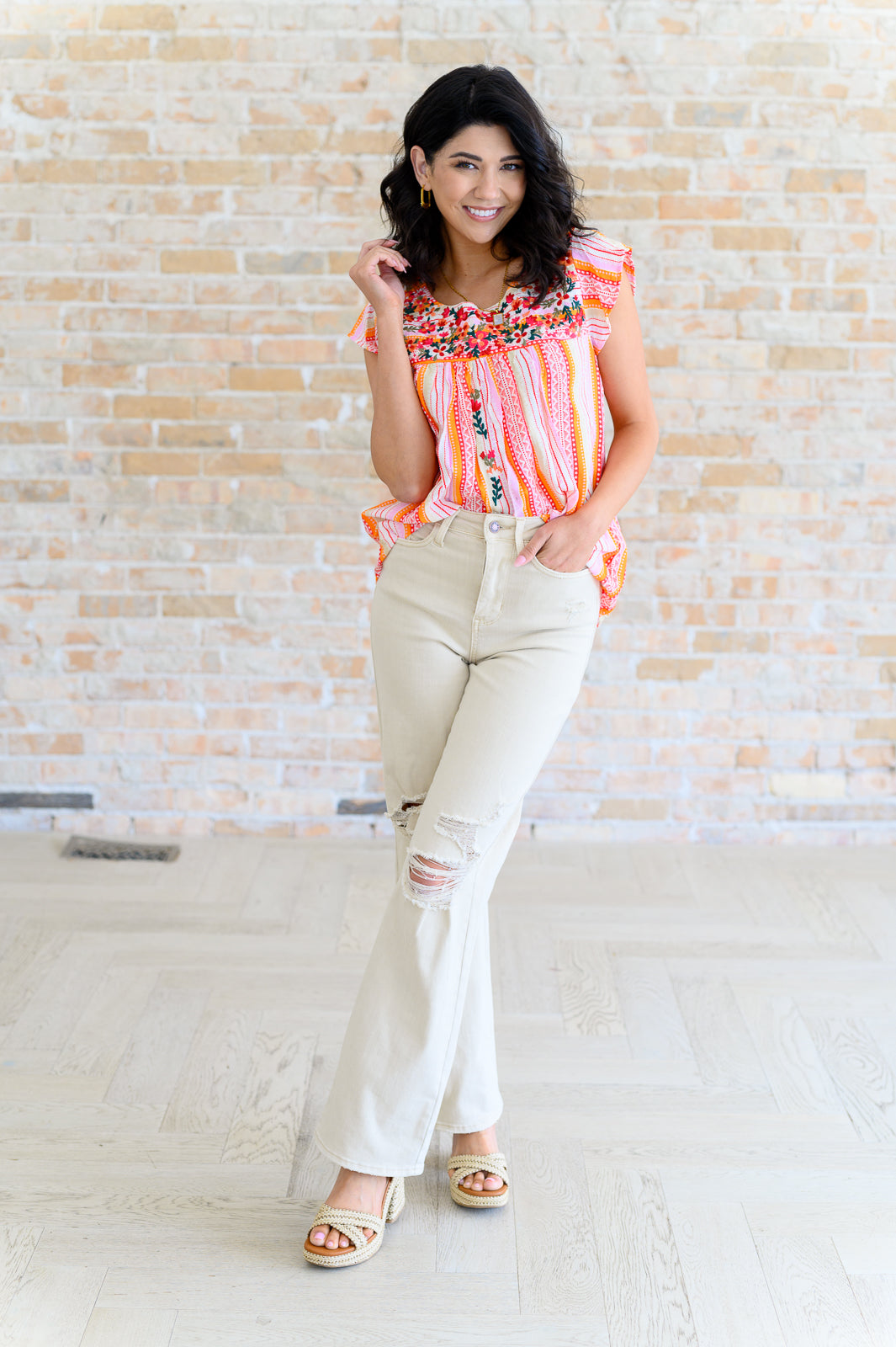 Orange Blossoms Flutter Sleeve Blouse - Savanna Jane