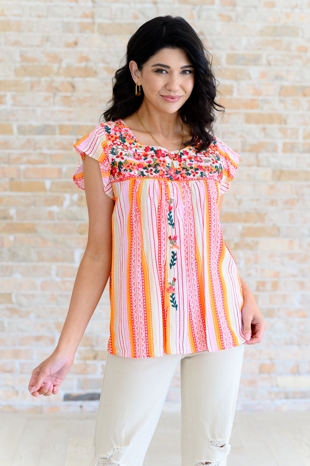 Orange Blossoms Flutter Sleeve Blouse - Savanna Jane