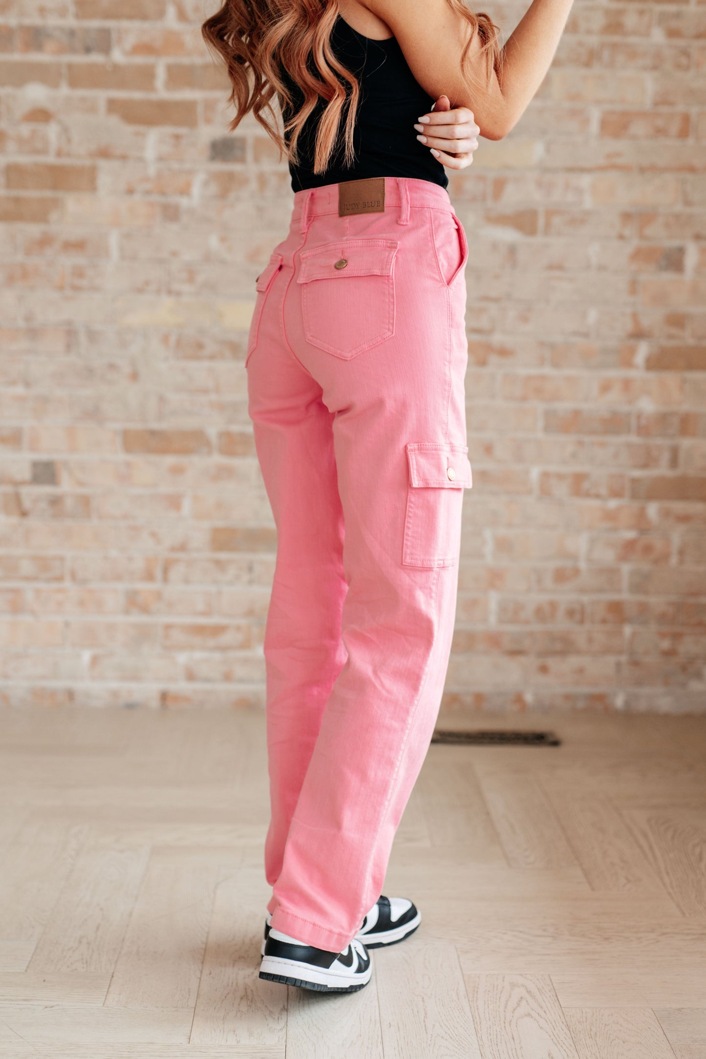 Peggy High Rise Cargo Straight Jeans in Pink - Judy Blue