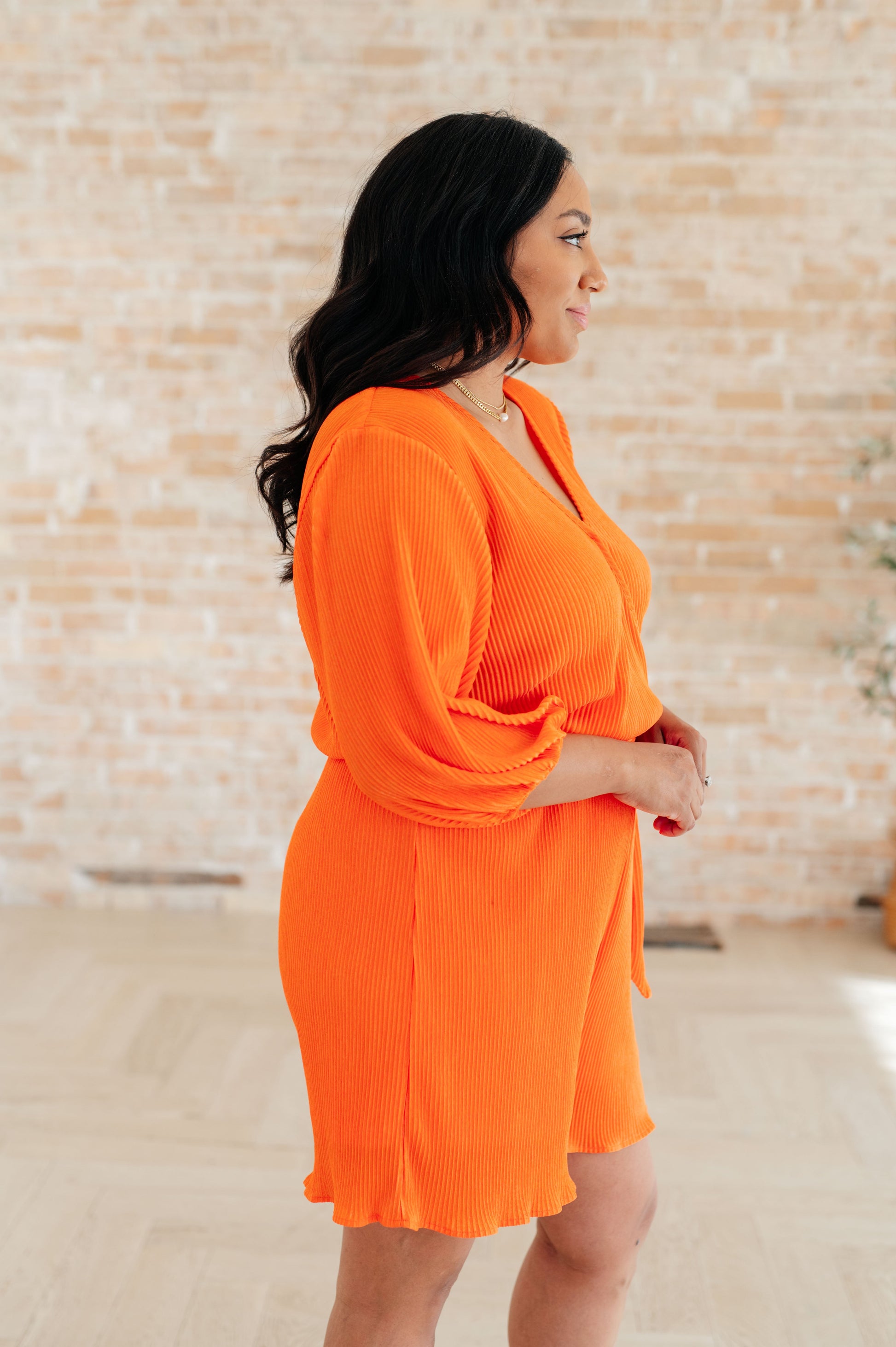 Roll With me Romper in Tangerine - White Birch