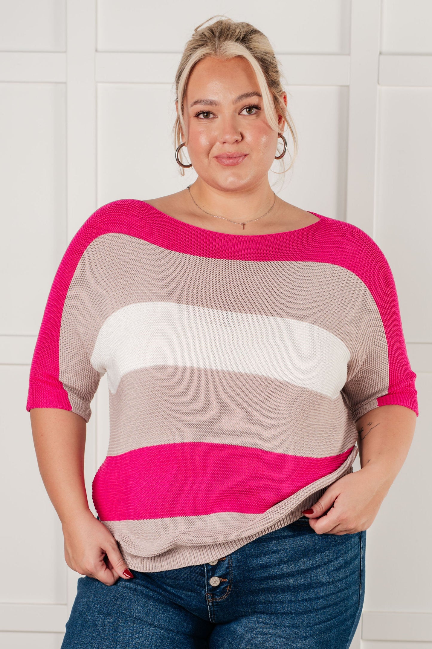 Rows Of Rose Short Sleeve Knit Top - One Eleven North