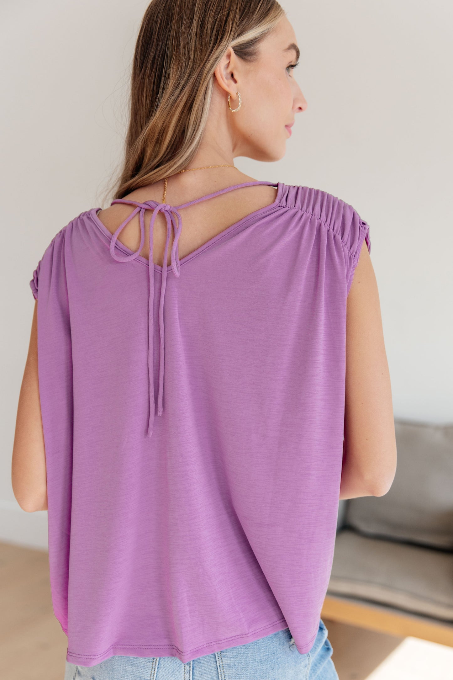 Ruched Cap Sleeve Top in Lavender - Dear Scarlett