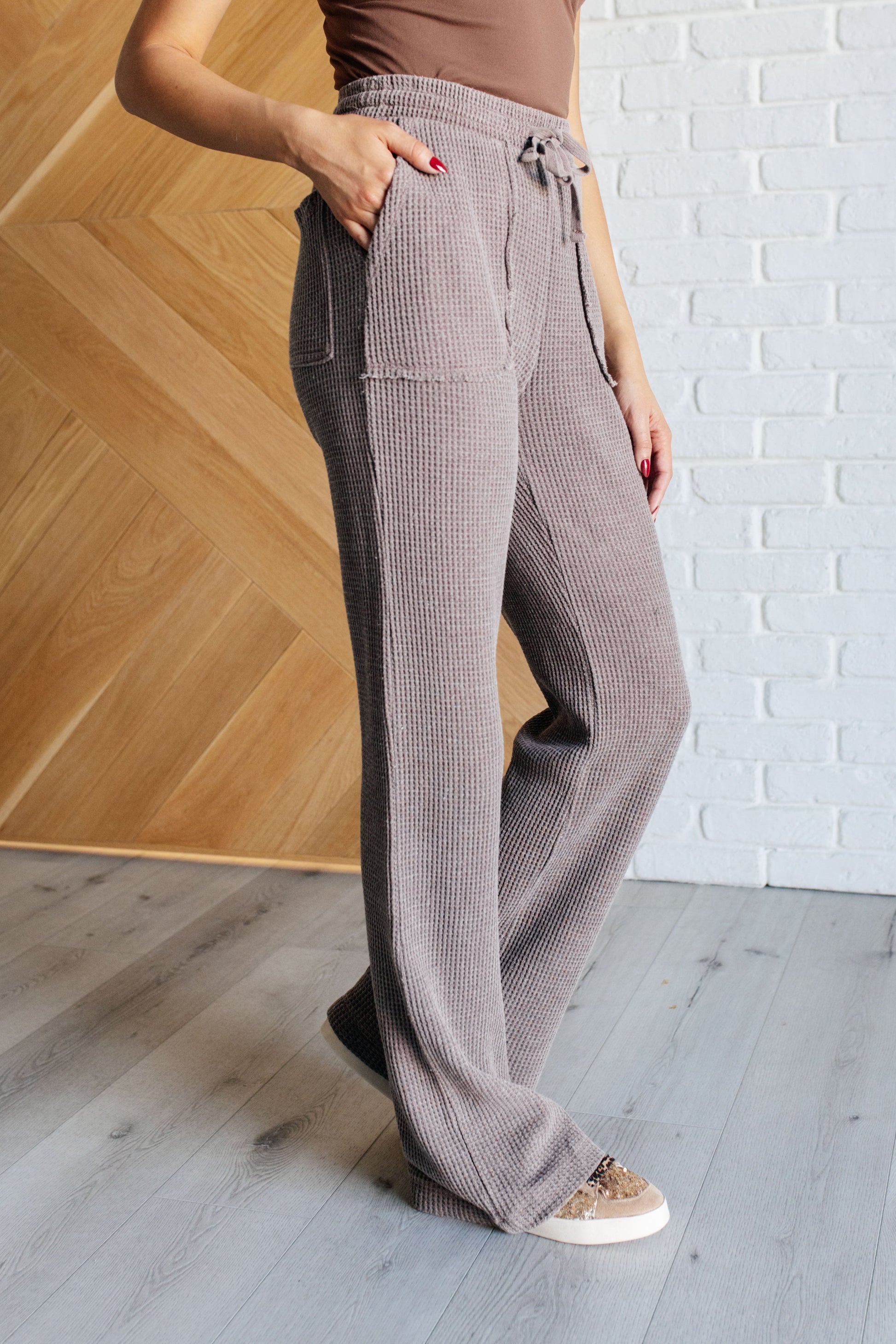 Set Process Mineral Wash Waffle Knit Pants in Brown - Rae Mode