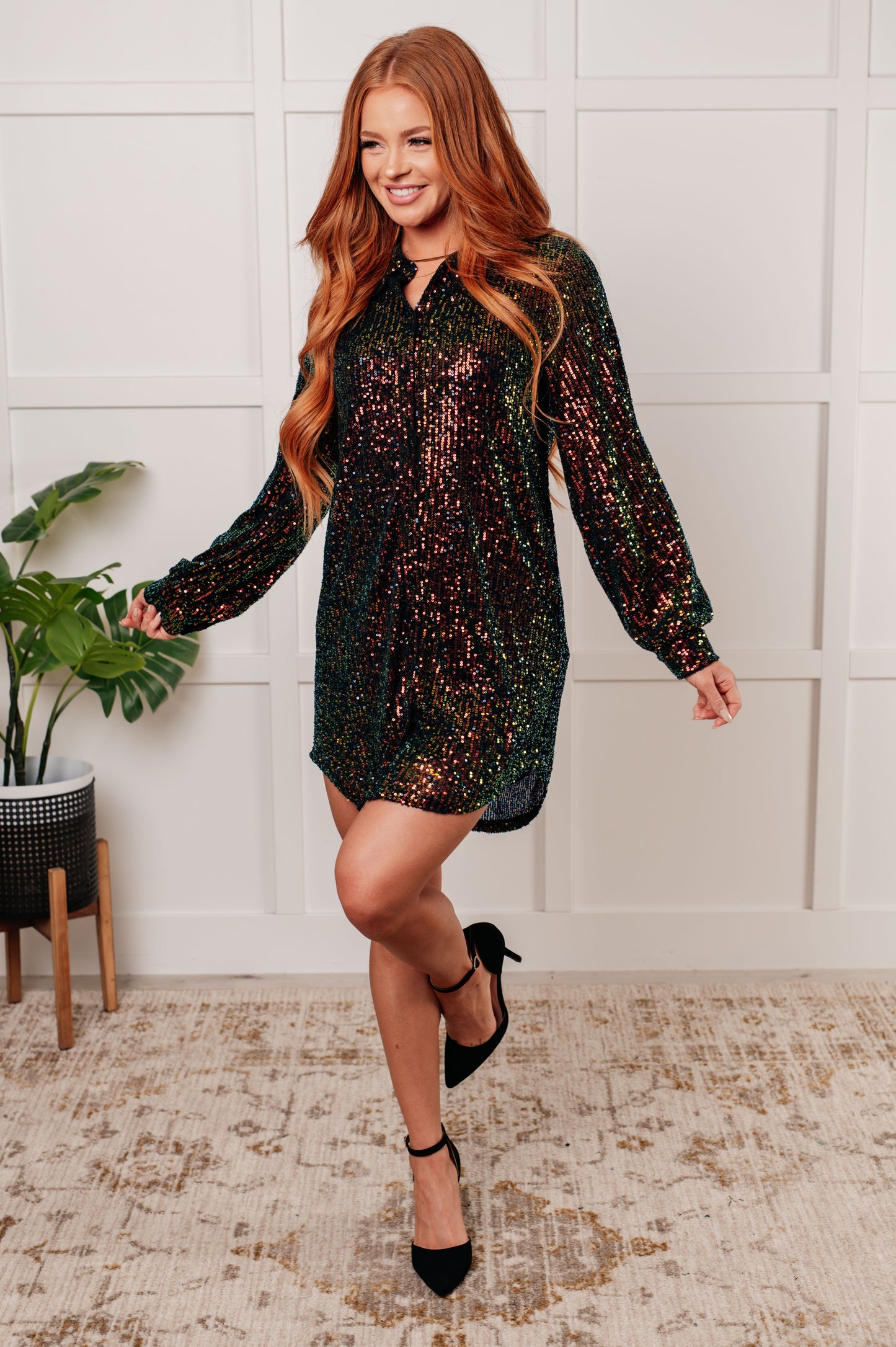 Shimmering Splendor Sequin Shirt Dress - Jodifl