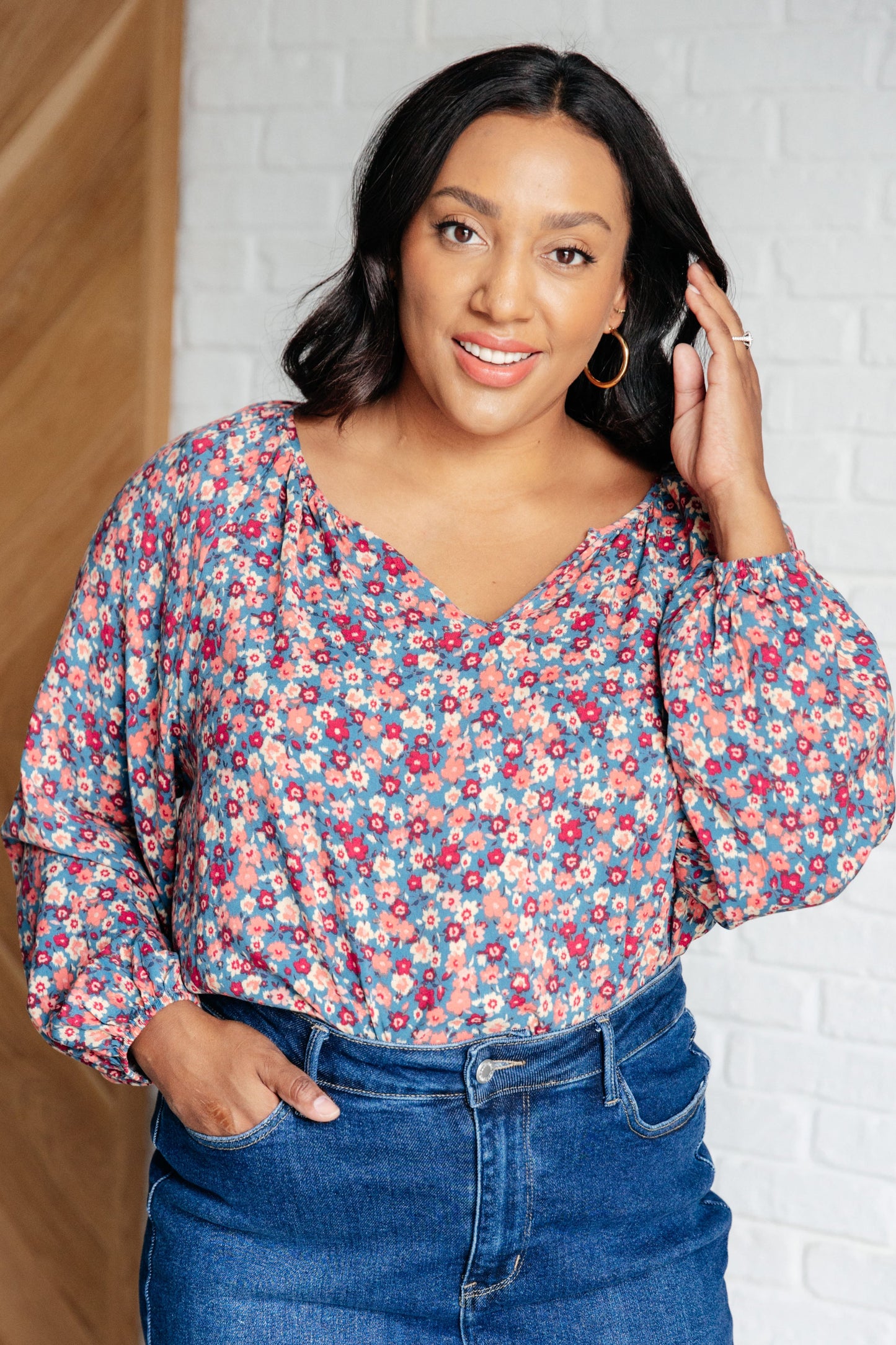 Sunday Brunch Blouse in Denim Floral - Andree By Unit