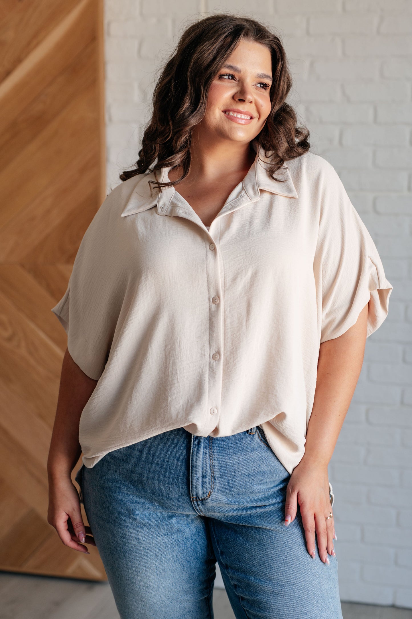 Sweet Simplicity Button Down Blouse in Oatmeal - Jodifl