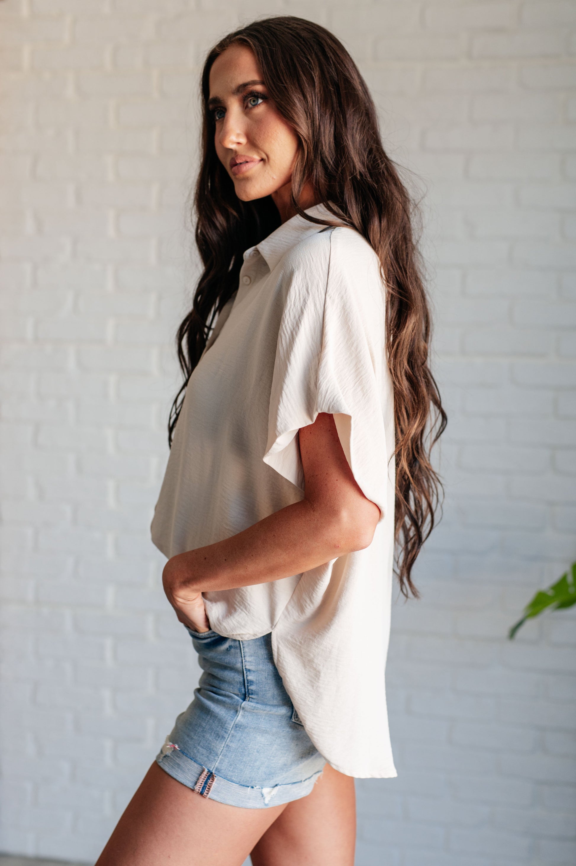 Sweet Simplicity Button Down Blouse in Oatmeal - Jodifl