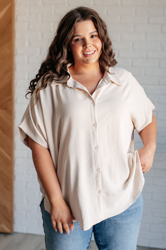 Sweet Simplicity Button Down Blouse in Oatmeal - Jodifl