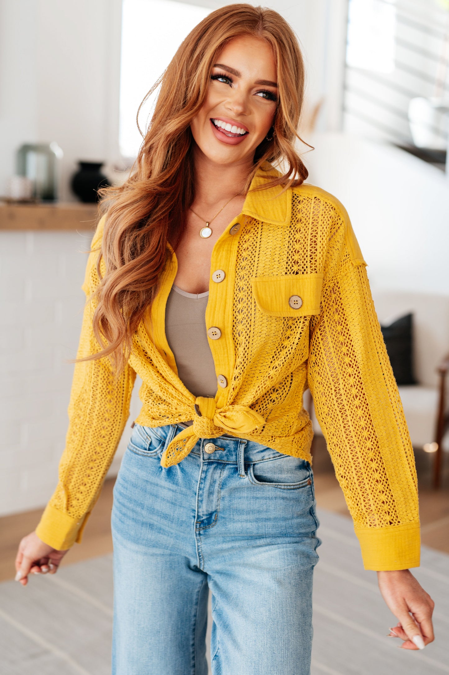 Sweeter Than Nectar Lace Button Down in Honey - Very J