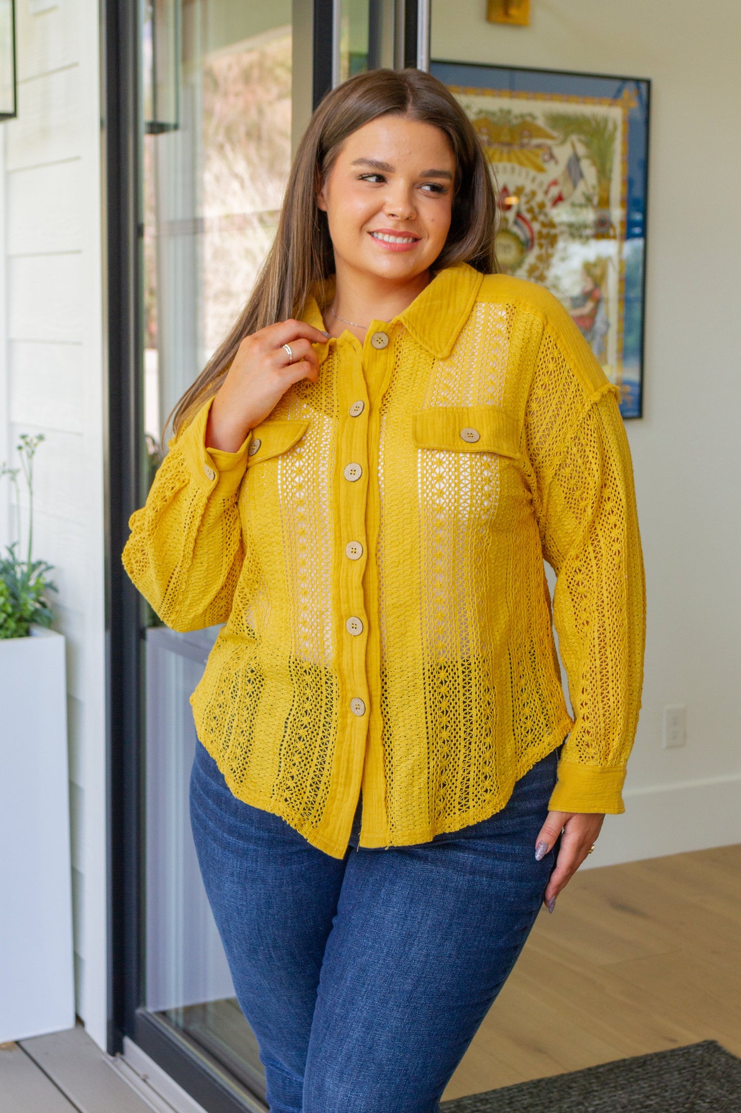 Sweeter Than Nectar Lace Button Down in Honey - Very J