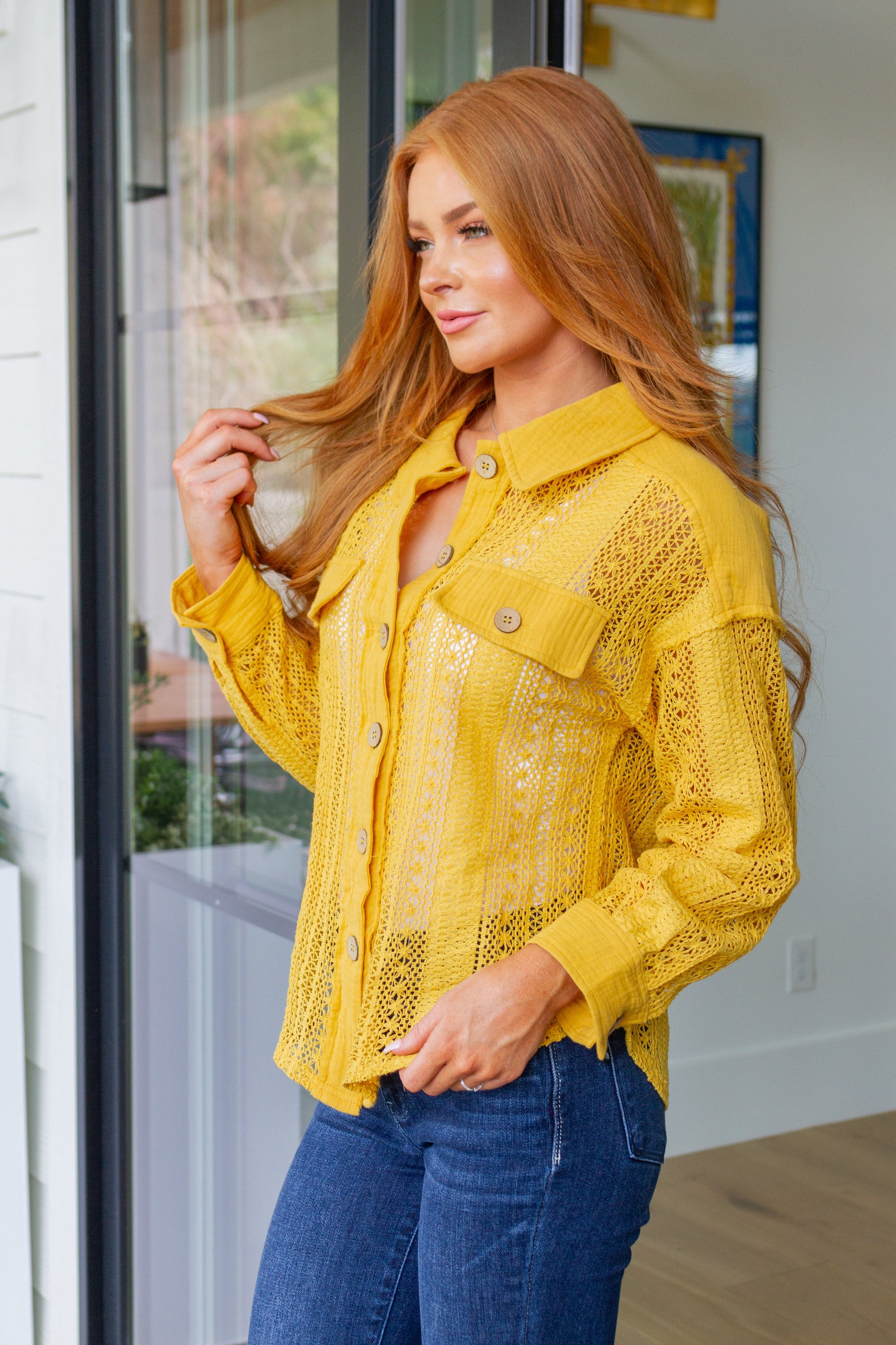 Sweeter Than Nectar Lace Button Down in Honey - Very J