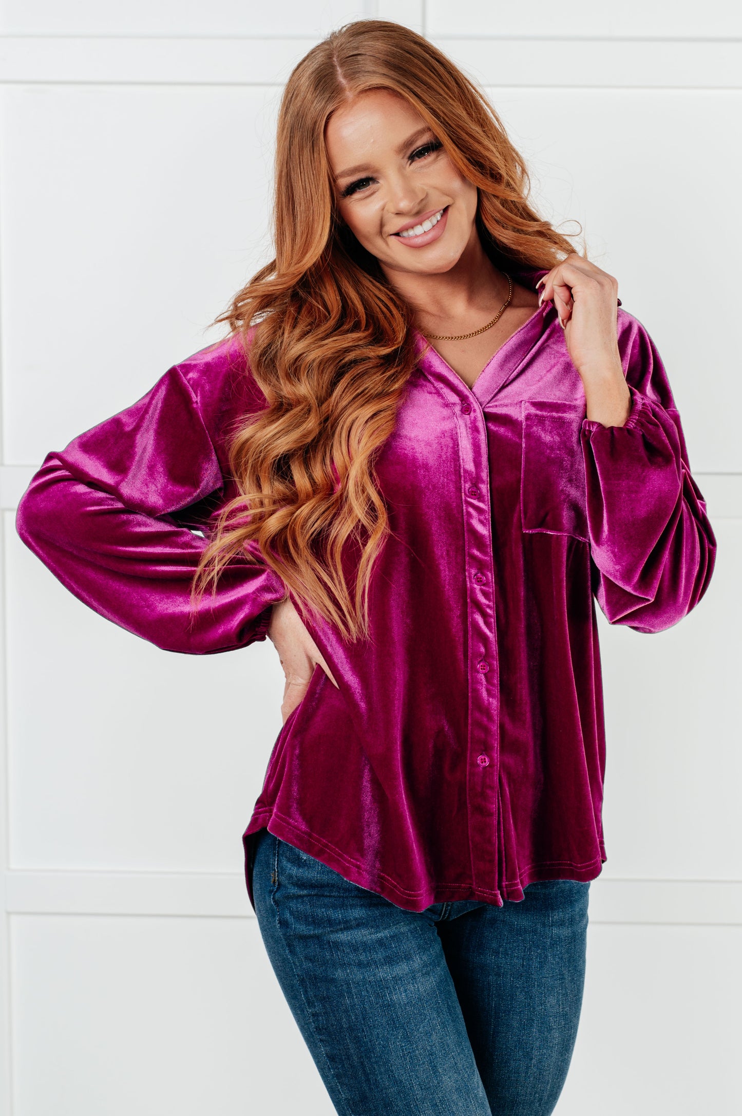 The Best Policy Velvet Balloon Sleeve Top - Jodifl