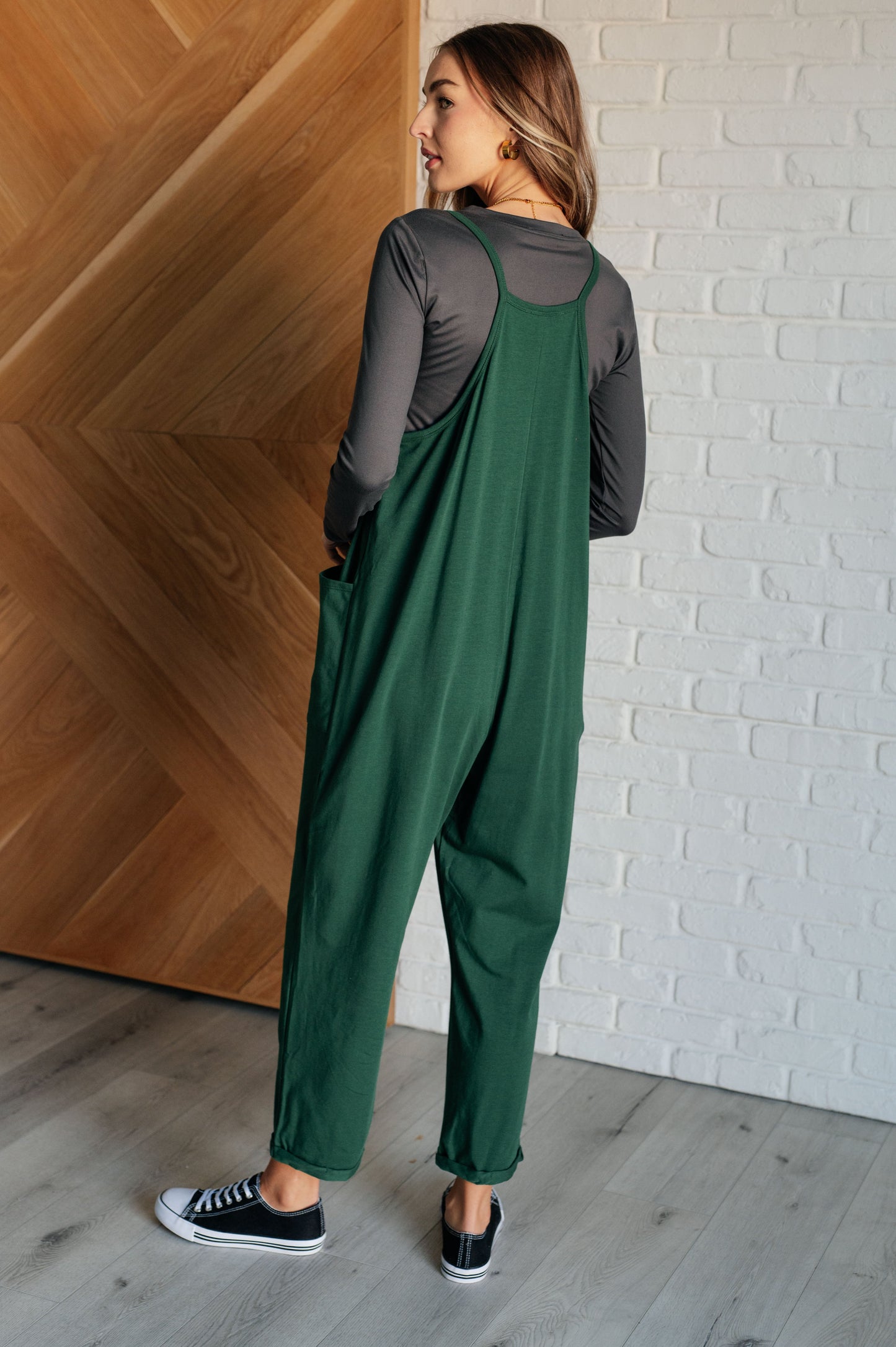 Totally Me Spaghetti Strap Jumpsuit in Dark Green - Zenana