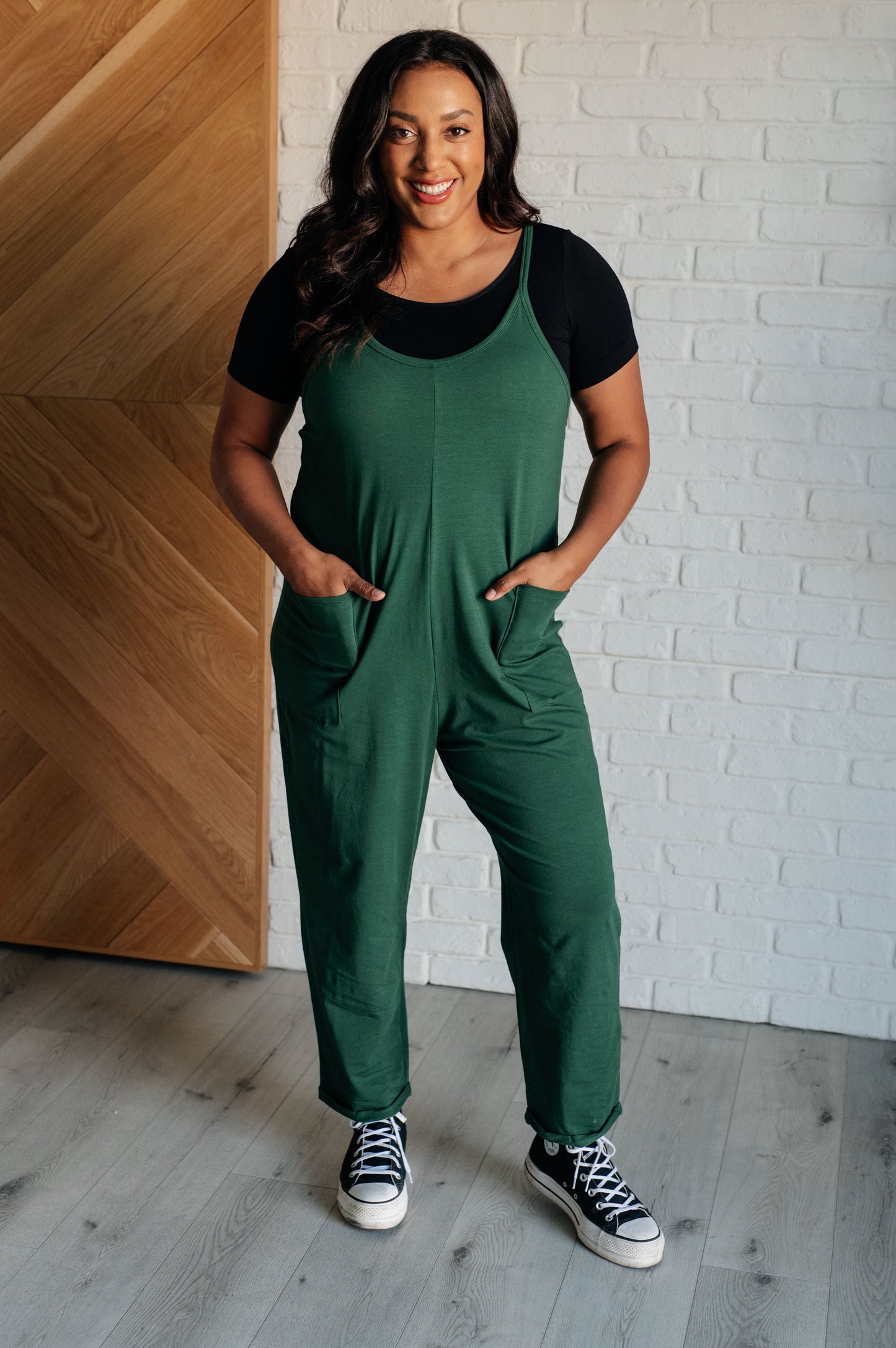 Totally Me Spaghetti Strap Jumpsuit in Dark Green - Zenana