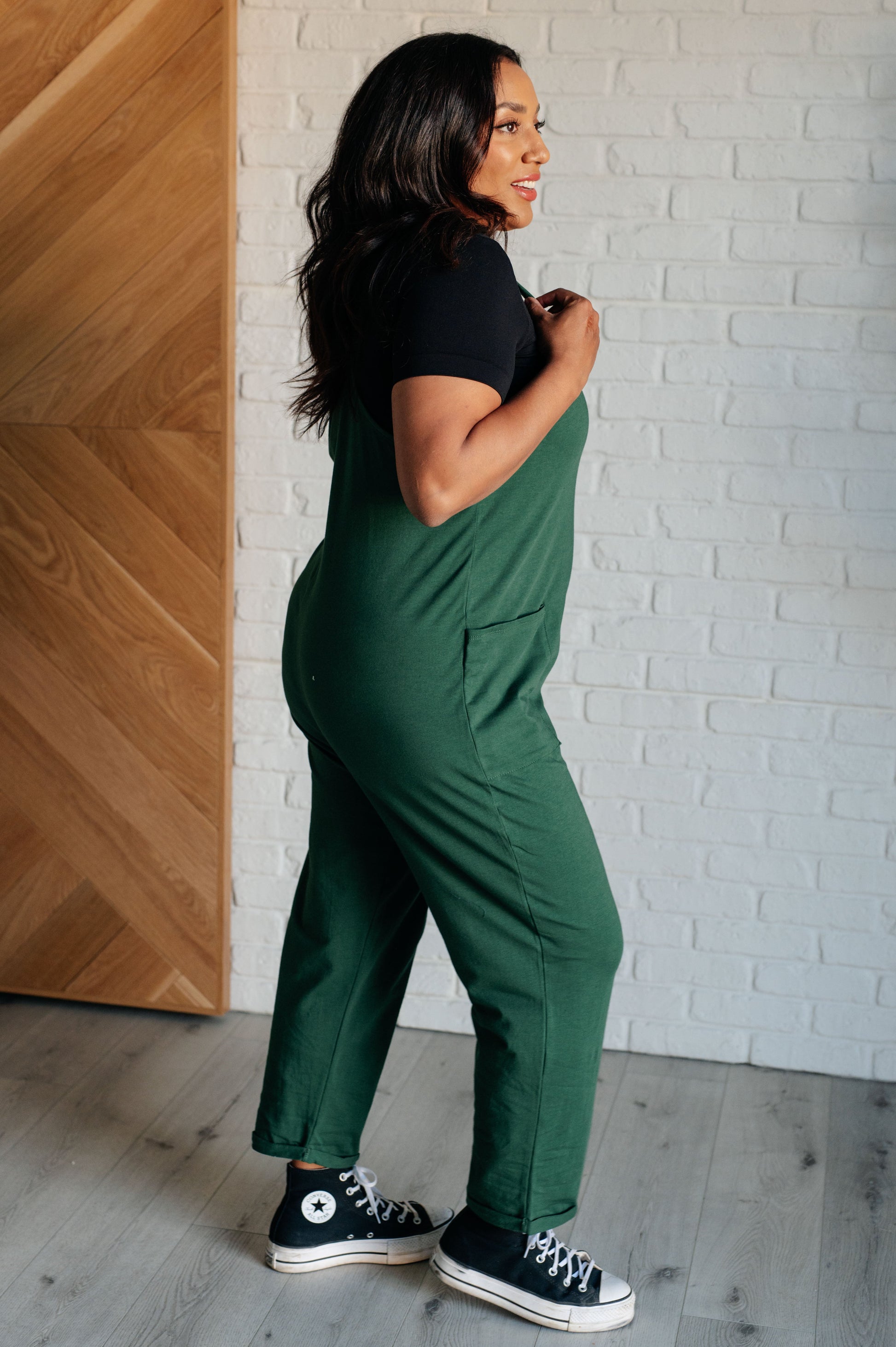 Totally Me Spaghetti Strap Jumpsuit in Dark Green - Zenana