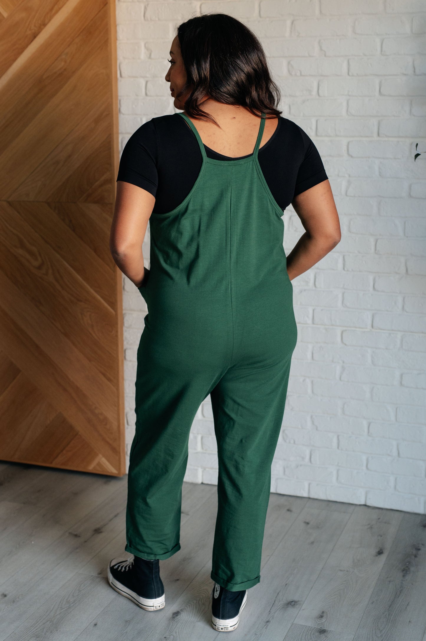 Totally Me Spaghetti Strap Jumpsuit in Dark Green - Zenana