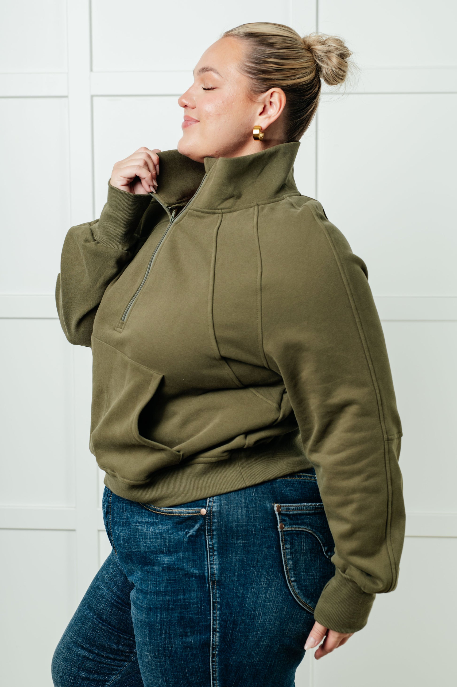 Under Her Spell Half Zip Pullover in Green - One Eleven North