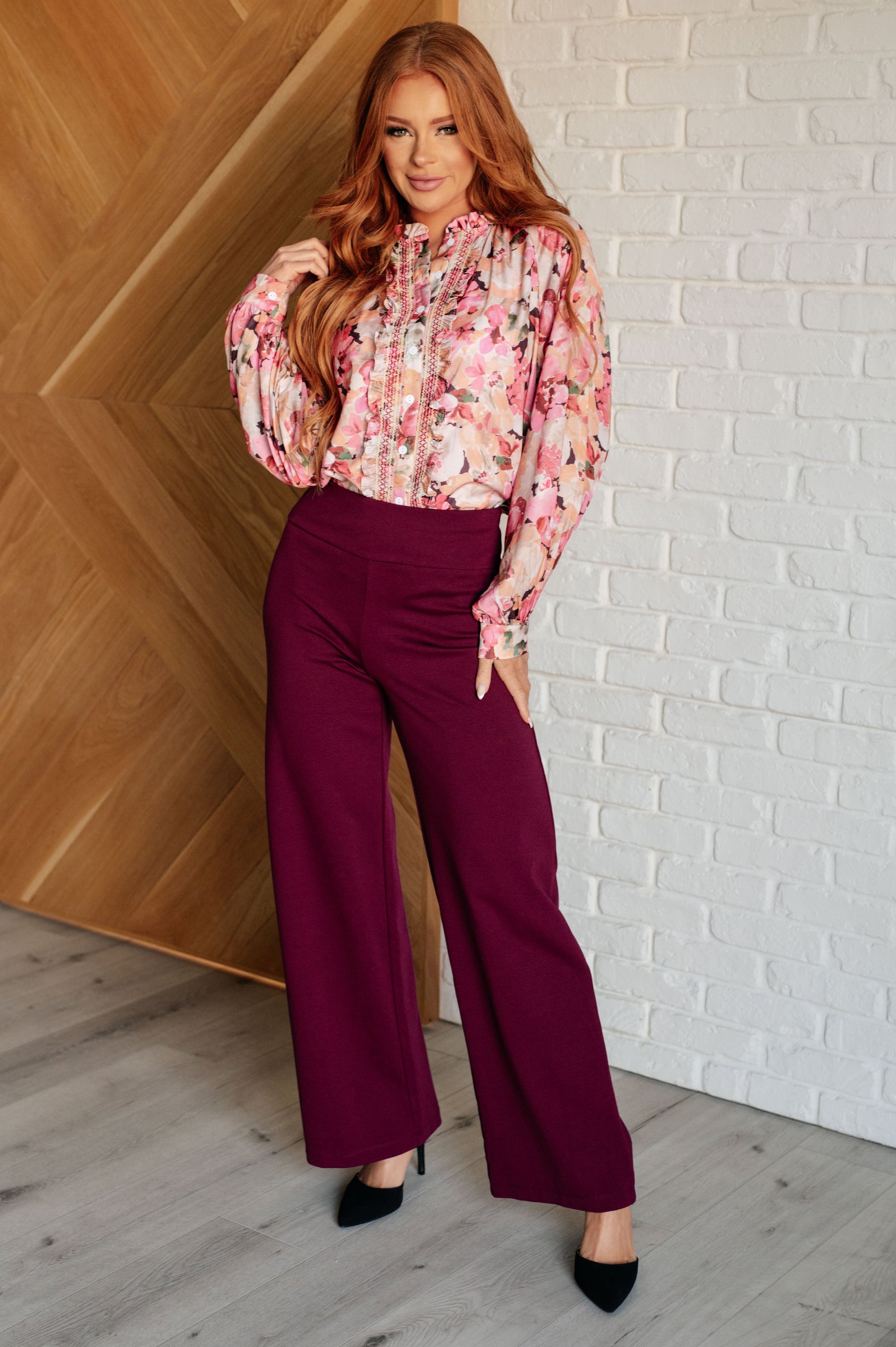 Magic Wide Leg Pants in Wine - Dear Scarlett